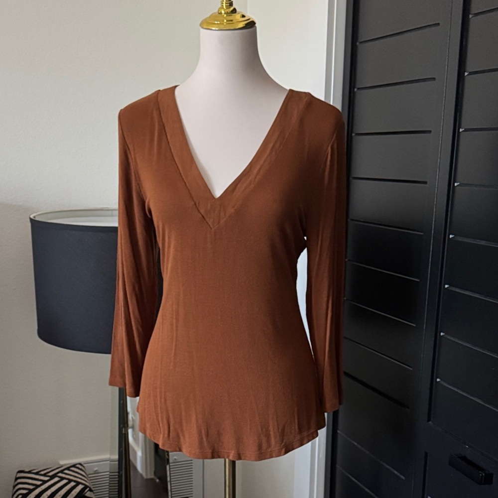 Anthropologie Copper V-Neck Blouse